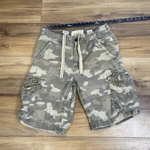 Y2K No Boundaries Cargo Shorts Mens 34 Green Camo Gorpcore Pocket Drawstring